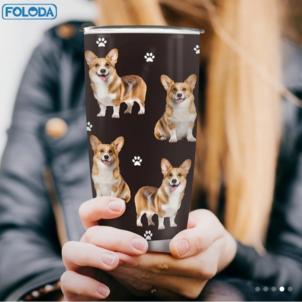 {NEW} Foloda 20oz Stainless Steel Corgi Printed Tumbler with Lid